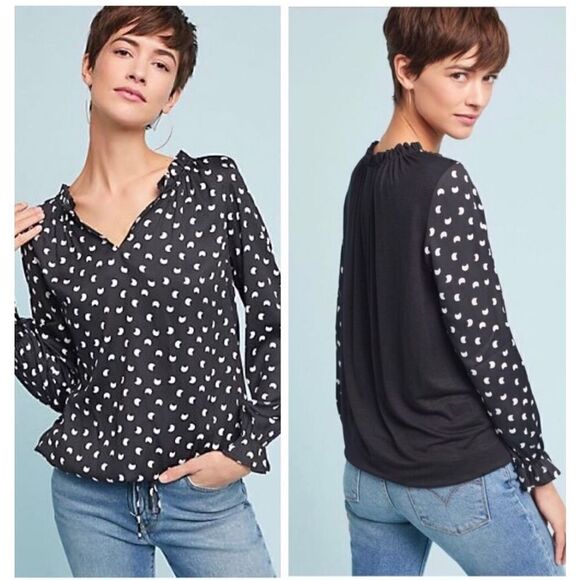 Anthropologie Tops - ANTHROPOLOGIE Dolan Left Coast Alcine Printed Ruffle Moon Print French Q…